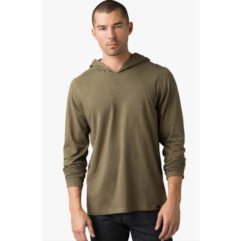 Bloomingdales Mens Store Linen Cotton Slate Khaki Green LS Hooded Shirt Sz Large